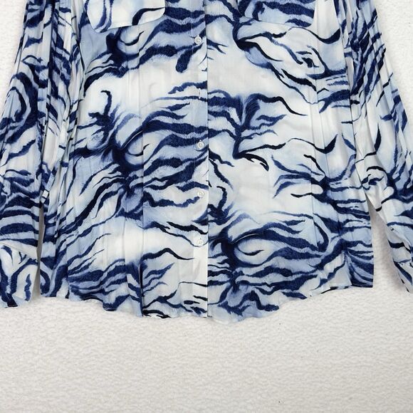 Chicos Blue Animal Print Button Down Blouse Size 3‎ (XL 16/18) Long Sleeve NWT - Picture 5 of 13